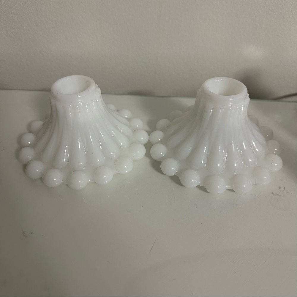 Anchor Hocking Boopie Candle Stick Holders Vintage White Milk Glass